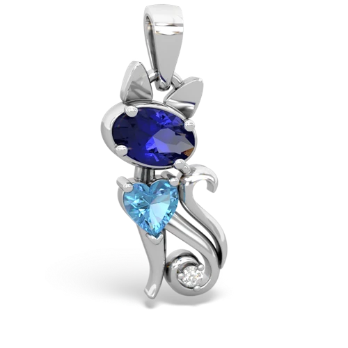 lab sapphire-blue topaz kitten pendant