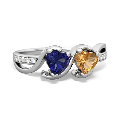 lab sapphire-citrine double heart ring