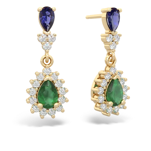 lab sapphire-emerald dangle earrings
