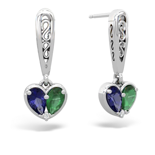 lab sapphire-emerald filligree earrings