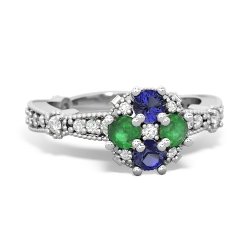 lab sapphire-emerald art deco engagement ring