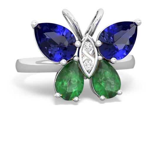 lab sapphire-emerald butterfly ring