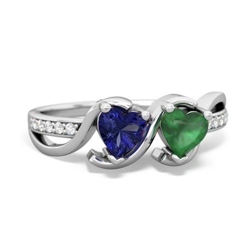 lab sapphire-emerald double heart ring