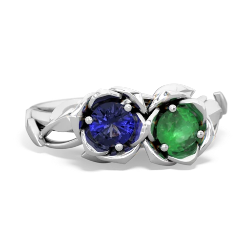 lab sapphire-emerald roses ring