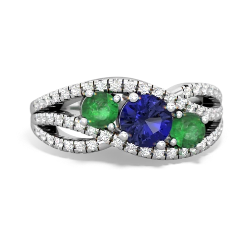 lab sapphire-emerald three stone pave ring