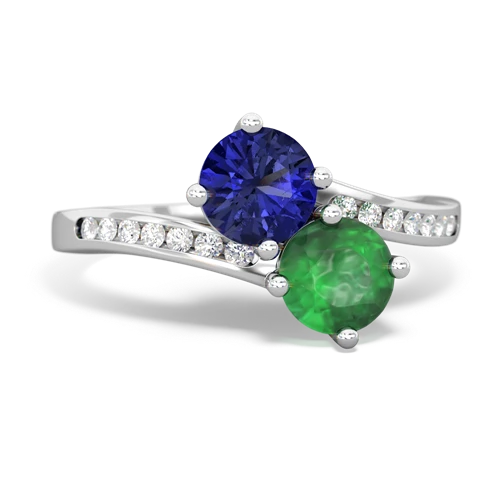 lab sapphire-emerald two stone channel ring