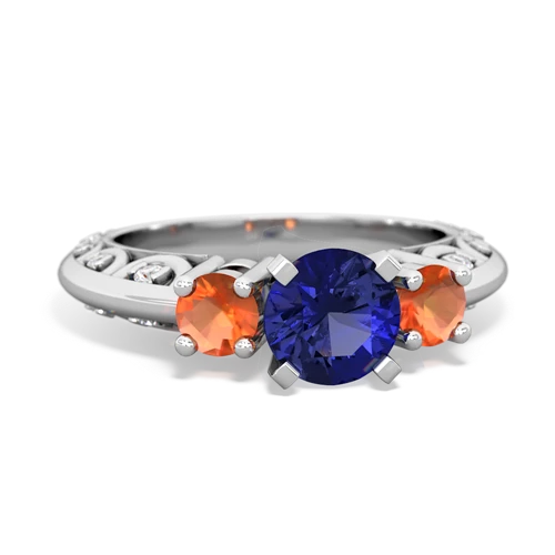 lab sapphire-fire opal engagement ring