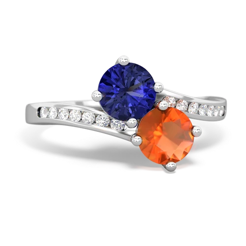 lab sapphire-fire opal two stone channel ring