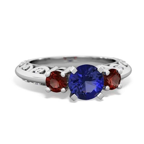 lab sapphire-garnet engagement ring