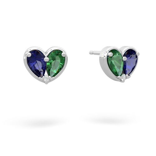 lab sapphire-lab emerald one heart earrings