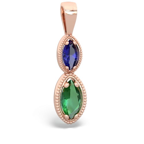 lab sapphire-lab emerald antique milgrain pendant