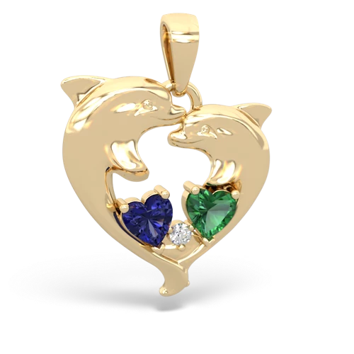 lab sapphire-lab emerald dolphins pendant