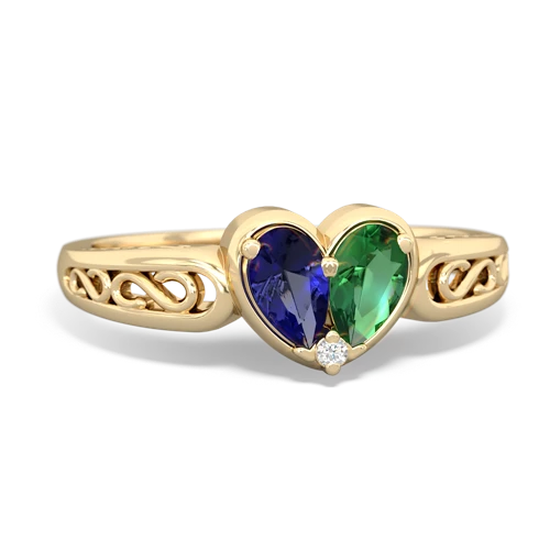 lab sapphire-lab emerald filligree ring