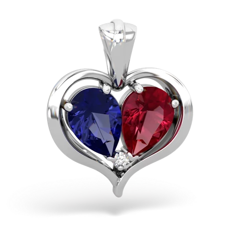 lab sapphire-lab ruby half heart whole pendant