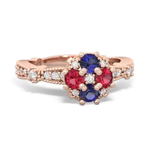 lab sapphire-lab ruby art deco engagement ring