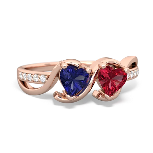lab sapphire-lab ruby double heart ring