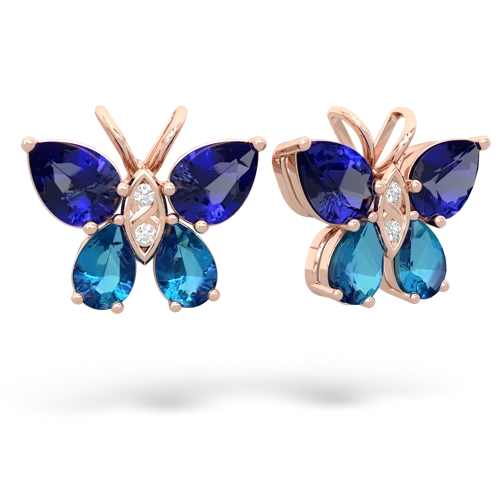 lab sapphire-london topaz butterfly earrings