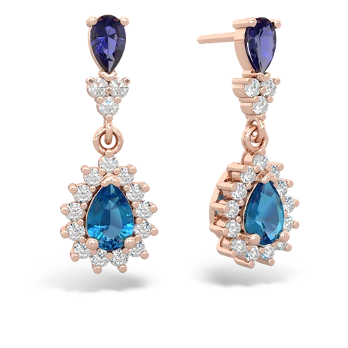 lab sapphire-london topaz dangle earrings