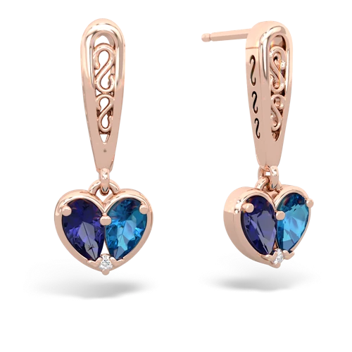 lab sapphire-london topaz filligree earrings