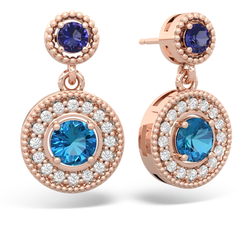 lab sapphire-london topaz halo earrings