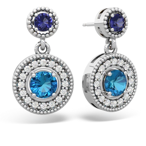 lab sapphire-london topaz halo earrings