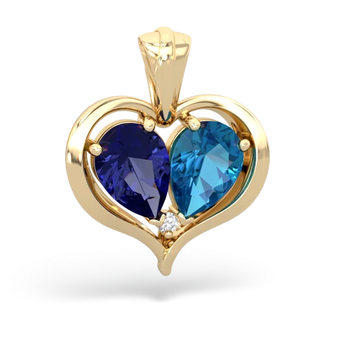 lab sapphire-london topaz half heart whole pendant