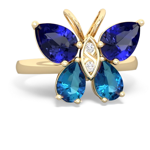 lab sapphire-london topaz butterfly ring