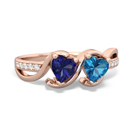lab sapphire-london topaz double heart ring
