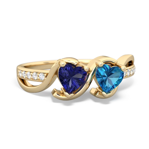 lab sapphire-london topaz double heart ring