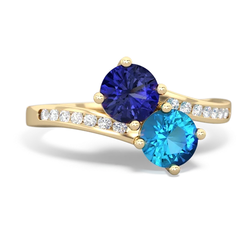 lab sapphire-london topaz two stone channel ring