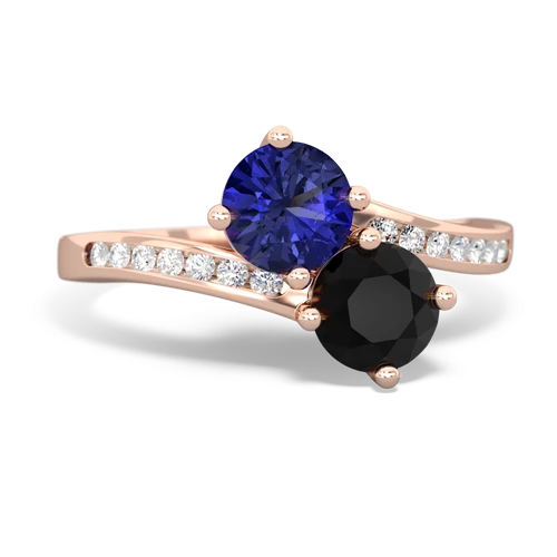 lab sapphire-onyx two stone channel ring