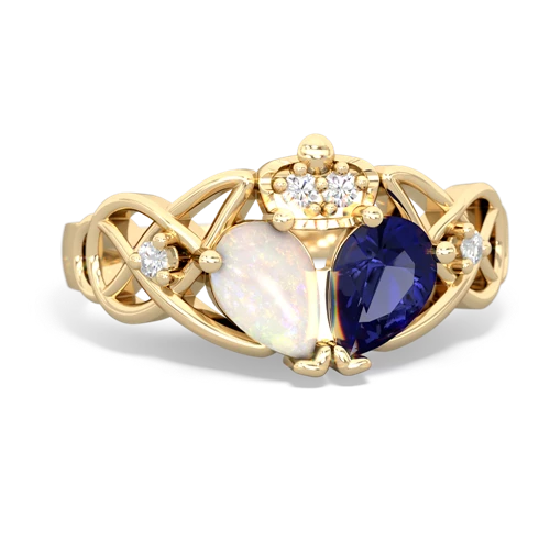 lab sapphire-opal claddagh ring