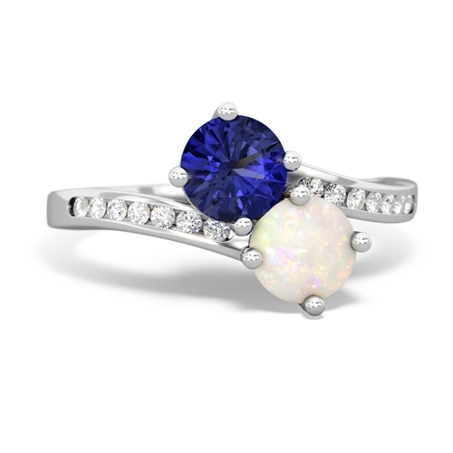 lab sapphire-opal two stone channel ring