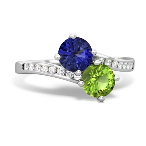 lab sapphire-peridot two stone channel ring