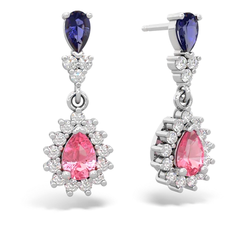 lab sapphire-pink sapphire dangle earrings