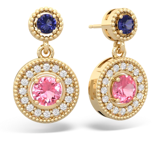 lab sapphire-pink sapphire halo earrings