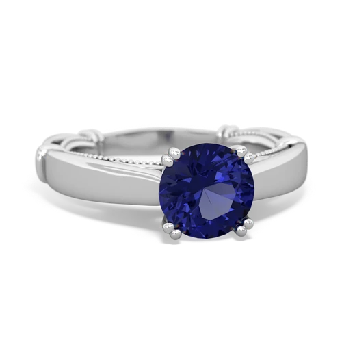 lab sapphire ornate solitaire ring