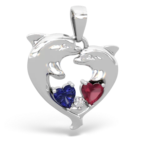lab sapphire-ruby dolphins pendant