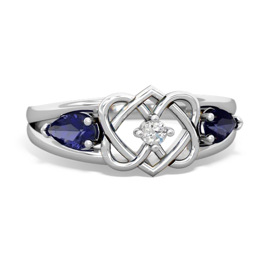 lab sapphire-sapphire double heart ring