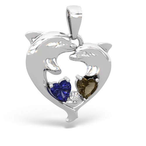 lab sapphire-smoky quartz dolphins pendant