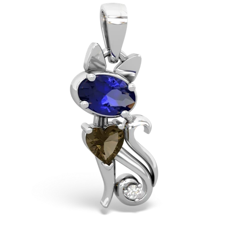 lab sapphire-smoky quartz kitten pendant