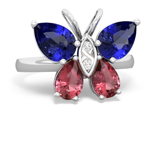 lab sapphire-tourmaline butterfly ring