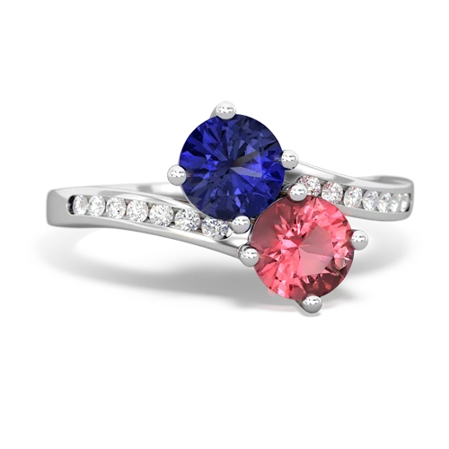 lab sapphire-tourmaline two stone channel ring