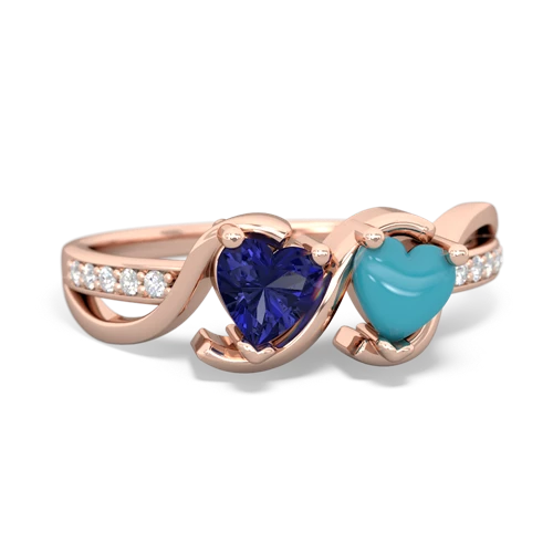 lab sapphire-turquoise double heart ring