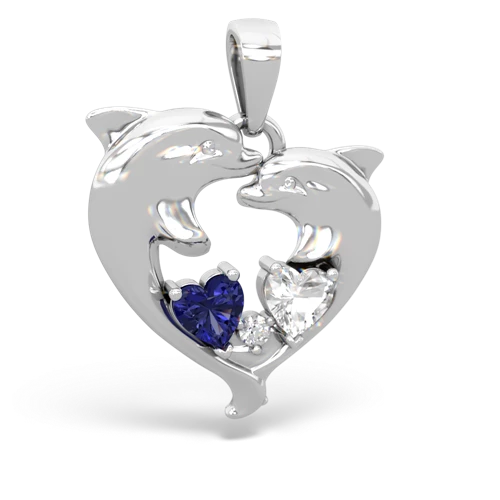 lab sapphire-white topaz dolphins pendant