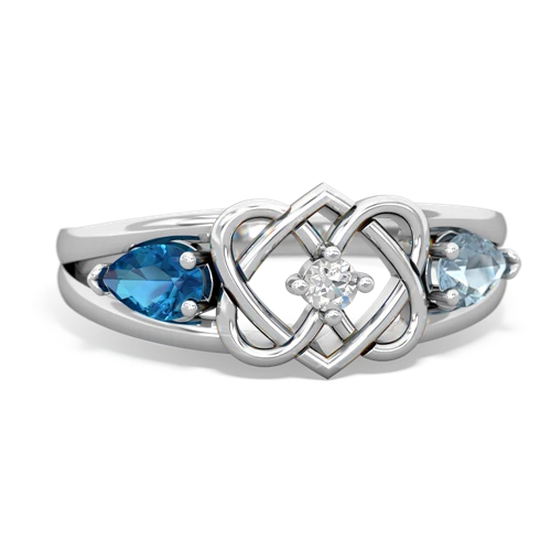 london topaz-aquamarine double heart ring
