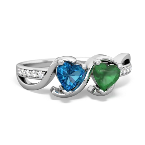 london topaz-emerald double heart ring