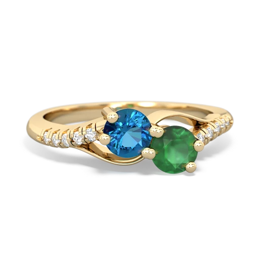 london topaz-emerald two stone infinity ring