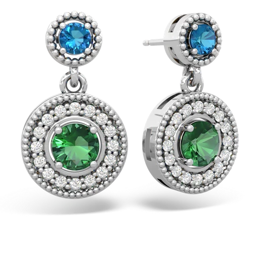 london topaz-lab emerald halo earrings