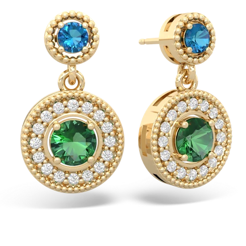 london topaz-lab emerald halo earrings